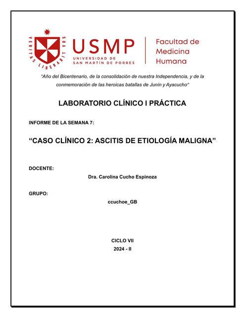 SEM 7 CC2 LAB ASCITIS DE ETIOLOGÍA MALIGNA