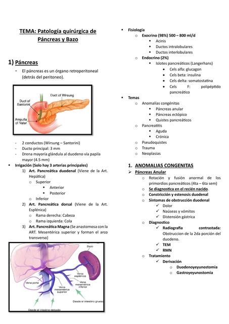 Patología quirúrgica de Páncreas y Bazo