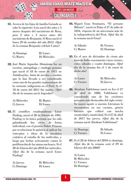 escaneos CALENDARIOS II HABILIDAD MATEMÁTICA