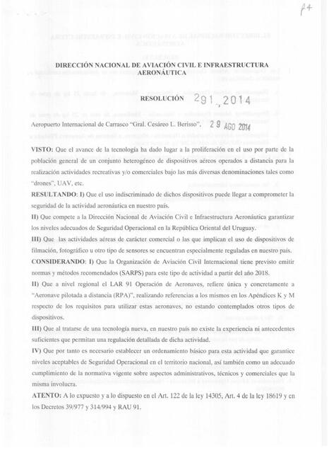 Uruguay 14 DIC 60 ANTA Res 291 de UAV ordenamiento