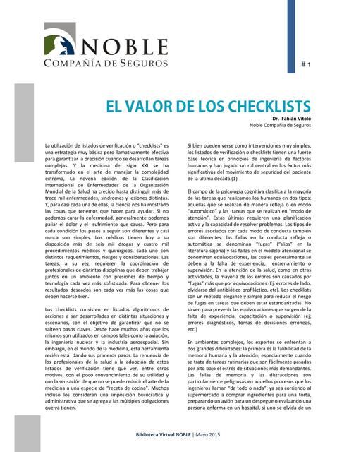 EL VALOR DE LOS CHECKLISTS