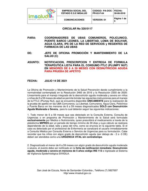 CIRCULAR 117 DE MANEJO DE FTLC POR UNIDADES BASICA