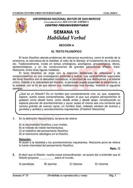 Solucionario Semana 15 CEPUSM 2020-I