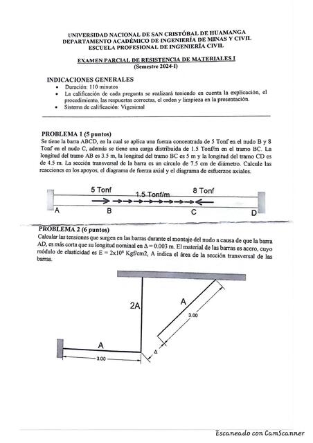 Examen - Resistencia de materiales I