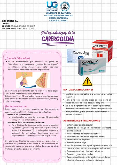 efecto adversos de la cabergolina