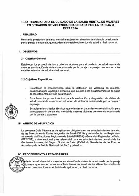 Guía Técnica para el Cuidado de la Salud Mental Violencia Mujer Perú