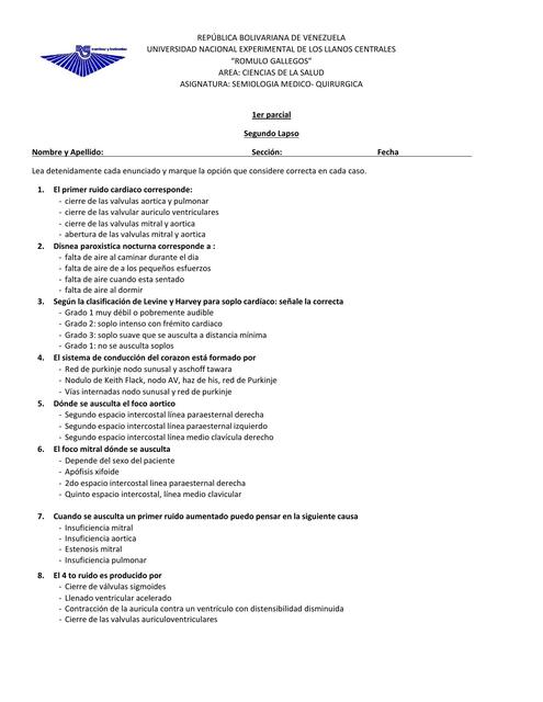 parcial semiologia cardiovascular