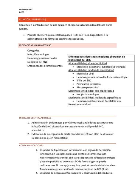 Punción Lumbar Epidemiologia clínica y ciencias del diagnóstico.