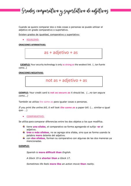 Grado comparativo y superlativo