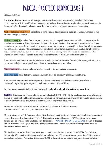 PARCIAL PRÁCTICO BIOPROCESOS I (nutrición, batch, batch alimentado, continuo)