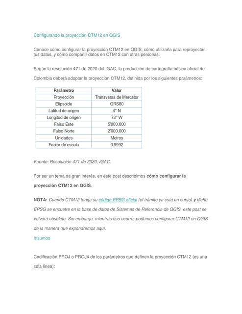 Configurando la proyección CTM12 en QGIS