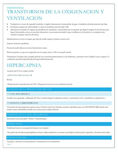 Trastornos de la oxigenación y ventilación/ fisiopatologia