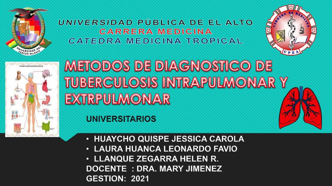 METODOS DE DIAGNOSTICO DE TUBERCULOSIS INTRAPULMON