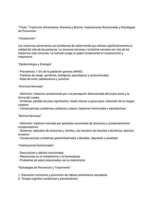 Trastornos Alimentarios Anorexia y Bulimia