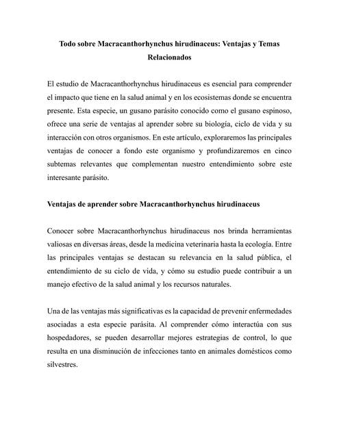 Todo sobre Macracanthorhynchus hirudinaceus