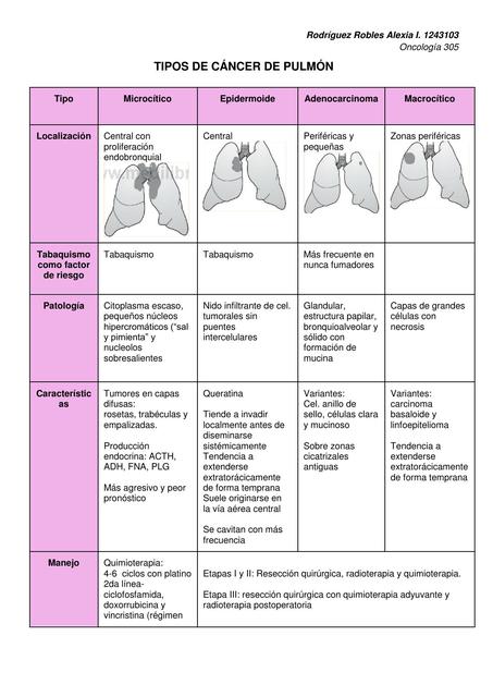 Tipos de cáncer de pulmón 