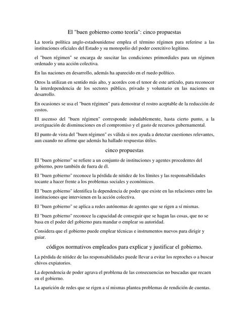 El buen gobierno como teoría cinco propuestas