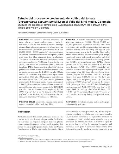 Estudio del proceso de crecimiento del cultivo del tomate