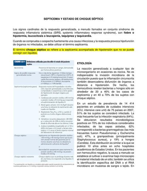 SEPTICEMIA Y ESTADO DE CHOQUE SÉPTICO