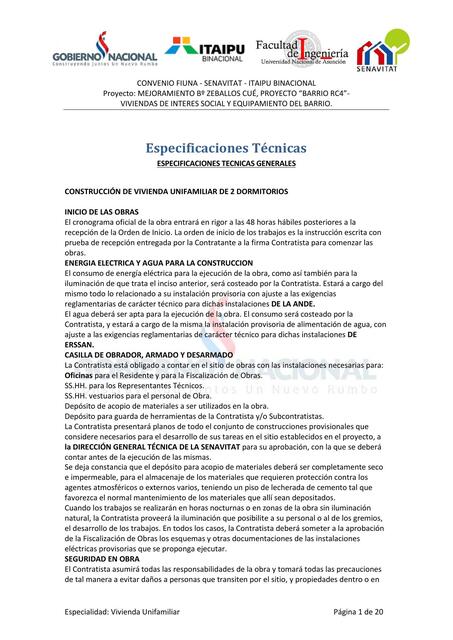 EspecificacionesTcnicasViviendaUnifamiliarpdf Espe