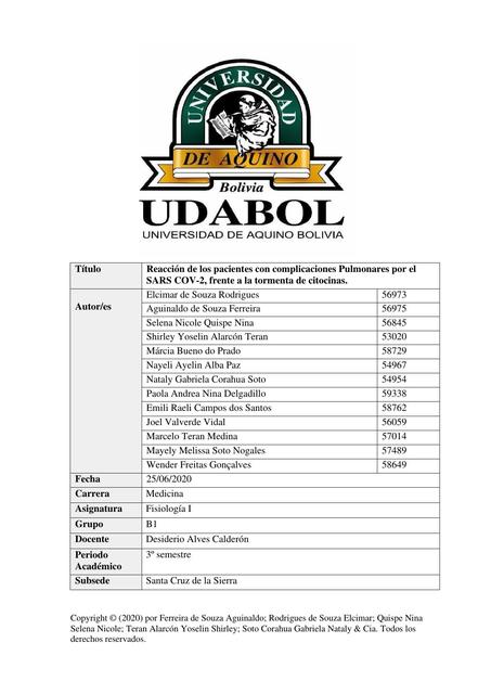 Reacción de los Pacientes con Complicaciones Pulmonares por el SARS COV-2