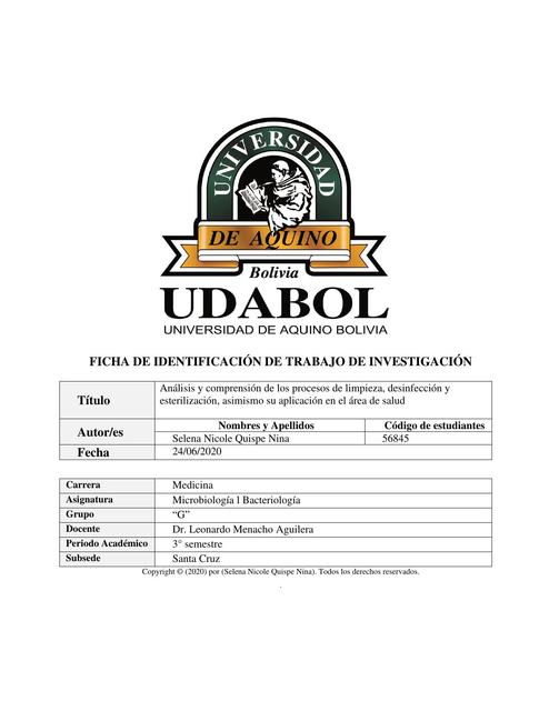 Análisis y comprensión de los procesos de limpieza desinfección y esterilización y su aplicación en el área de la salud