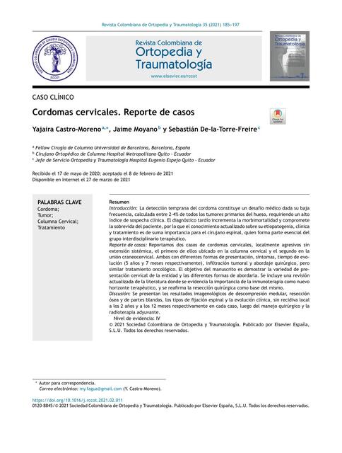 Cordomas cervicales Reporte de casos