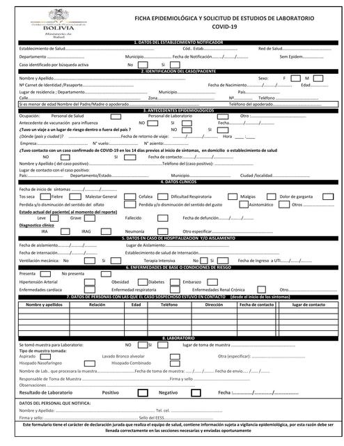 Ficha Epidemiologica y Solicitud de Laboratorio COVID-19