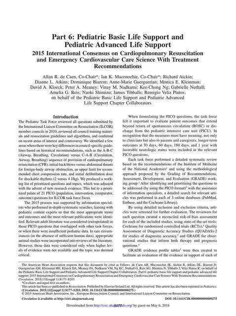 Pediatric Basic Life Support and Pediatric Advanced Life Support ...