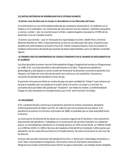 notas historicas de morbilidad en el estado guarico