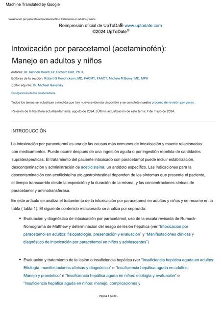 Acetaminophen paracetamol poisoning Management in