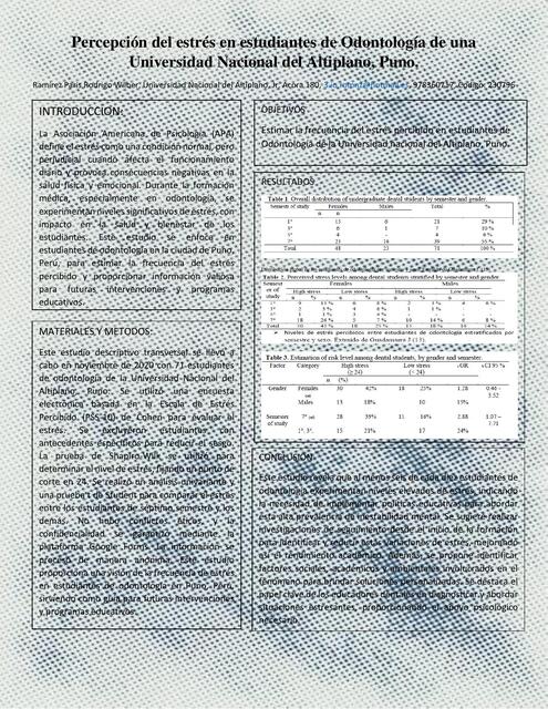 Percepción del estrés en estudiantes de Odontologí