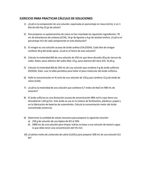 Ejercicios para practicar cálculo de concentracion