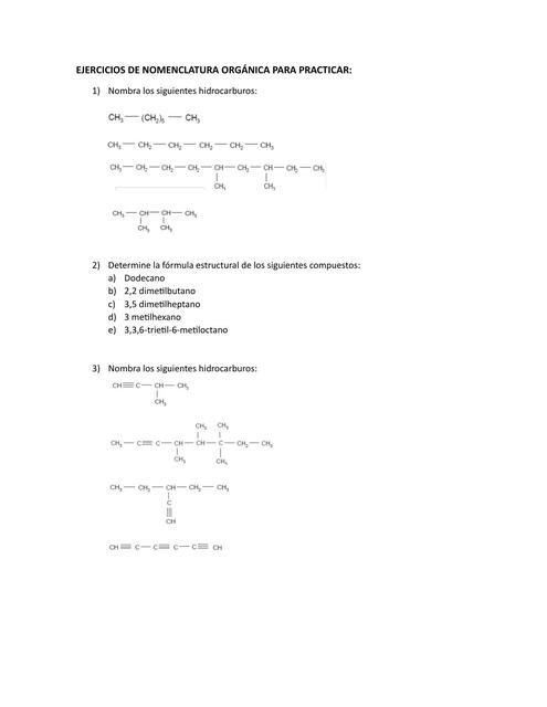 Ejercicios para practicar nomenclatura orgánica