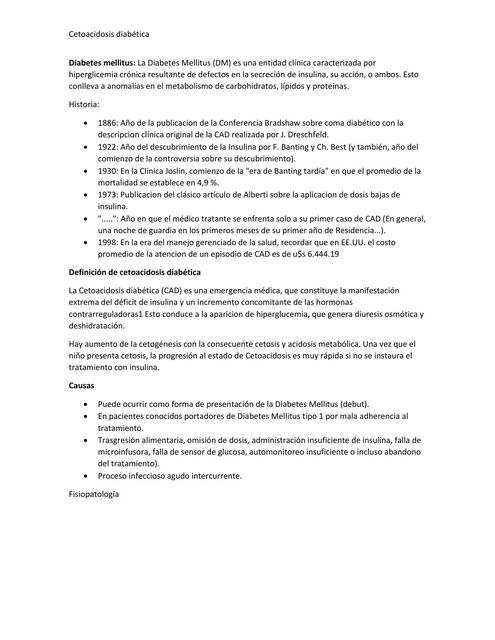 Anotaciones de cetoacidosis diabetica en niños