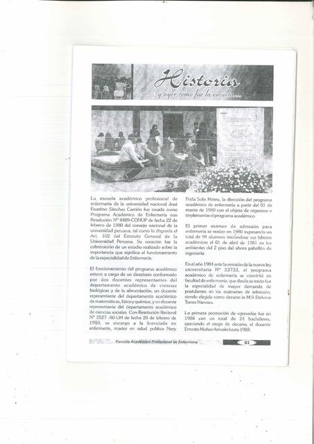 HISTORIA DE LA ESCUELA DE ENFERMERÍA