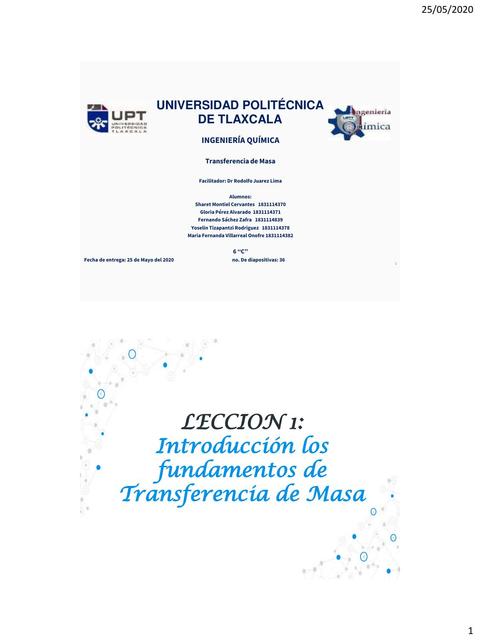 Introducción los fundamentos de Transferencia de Masa