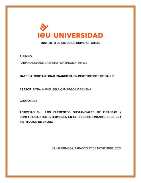 ACTIVIDAD 3 LOS ELEMENTOS SUSTANCIALES DE FINANZAS