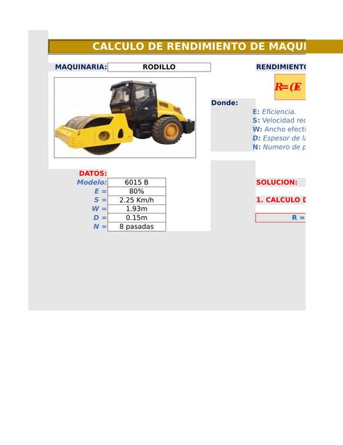 RENDIMIENTO DE MAQUINARIAS RODILLO COMPACTADOR