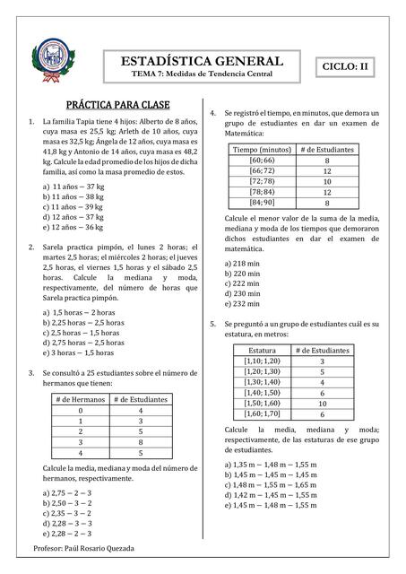 7 MEDIDAS DE TENDENCIA CENTRAL