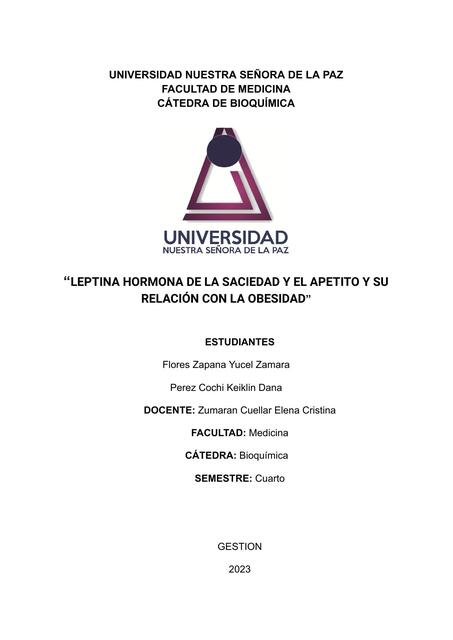 LEPTINA HORMONA DE LA SACIEDAD Y EL APETITO Y SU RELACIÓN CON LA OBESIDAD