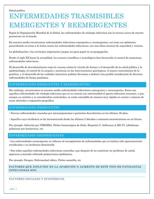 ENFERMEDADES TRASMISIBLES EMERGENTES Y REEMERGENTE