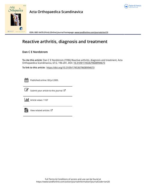 Reactive arthritis diagnosis and treatment