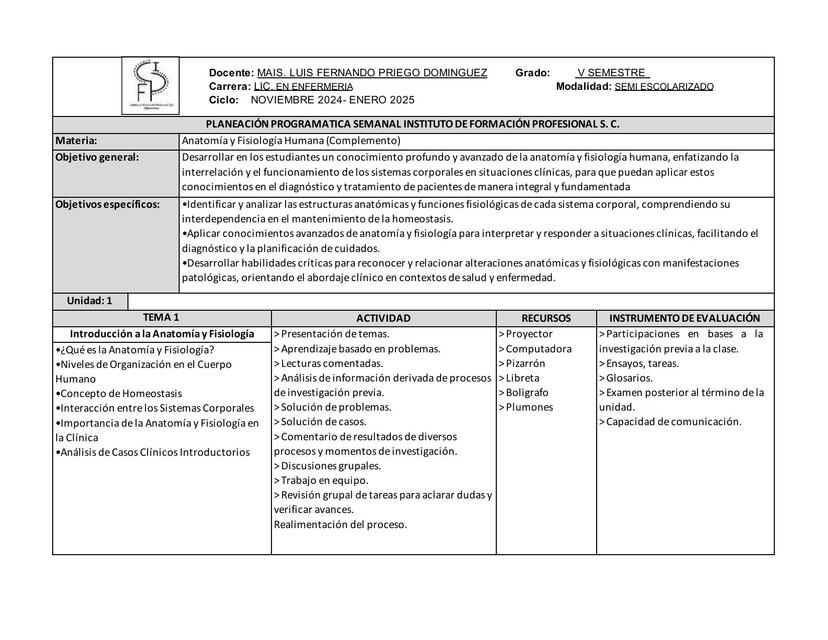 Planeacion Anatomia y Fisiologia V