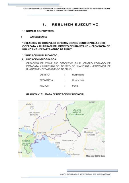 CREACION DE COMPLEJO DEPORTIVO EN EL CENTRO POBLADO DE COTAPATA Y HUARISANI DEL DISTRITO DE HUANCANE