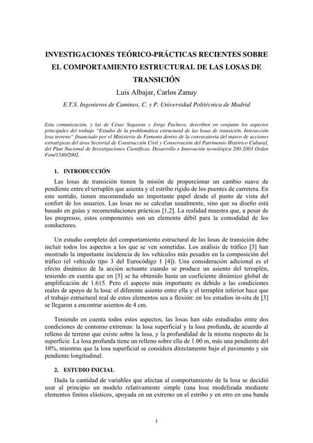 COMPORTAMIENTO ESTRUCTURAL LOSAS DE TRANSICION