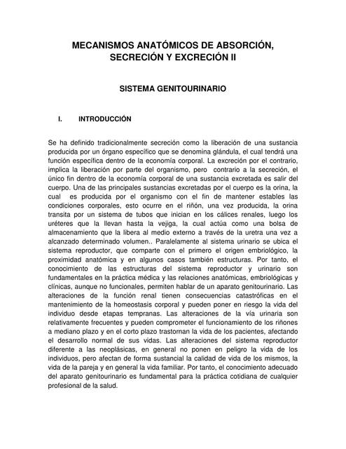 Mecanismos anatómicos de absorción, secreción y excreción 