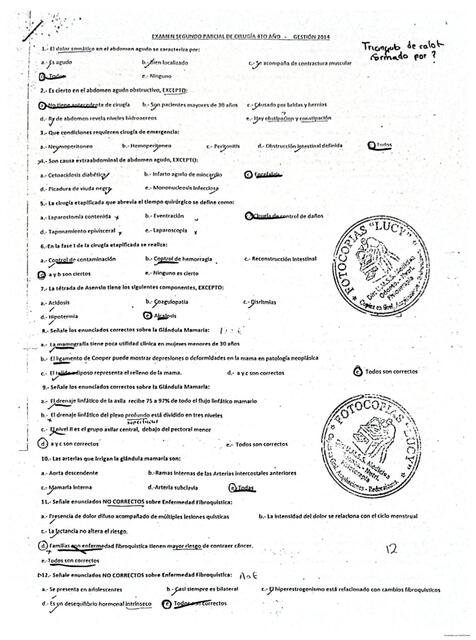 2DO Parcial Cirugía, Exámenes Pasados