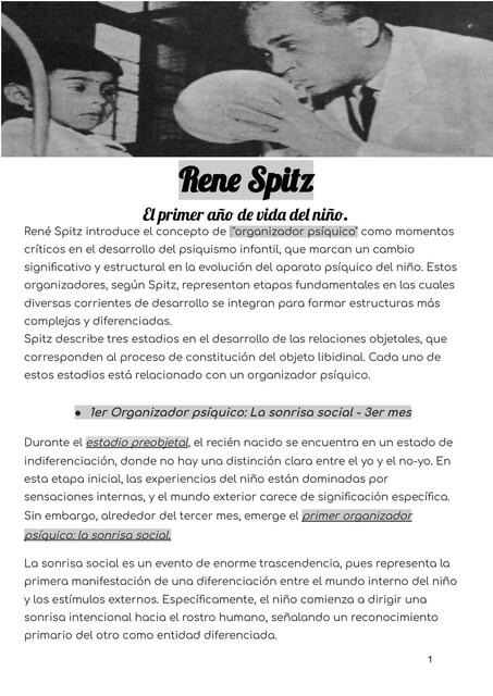 Rene Spitz - Organizadores psíquicos "El primer año de vida del niño"