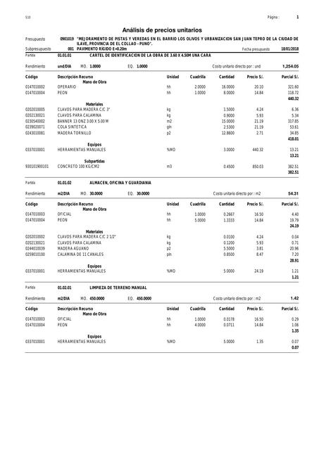 Análisis de precios unitarios